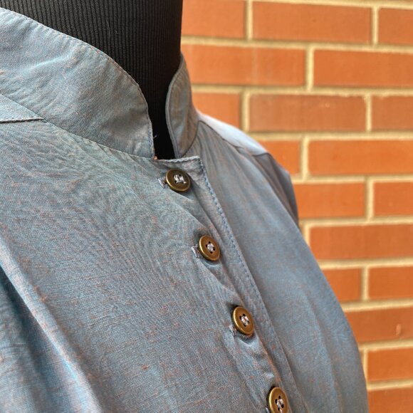 Vintage Shirtdress 80s John Ranta Blue Purple Iridescent Batwing Shirt Dress LG - Picture 12 of 16